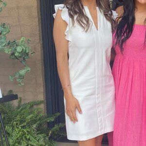 [Vince Camuto] White V-Neck Ruffle Sleeve Mini Dress [2]